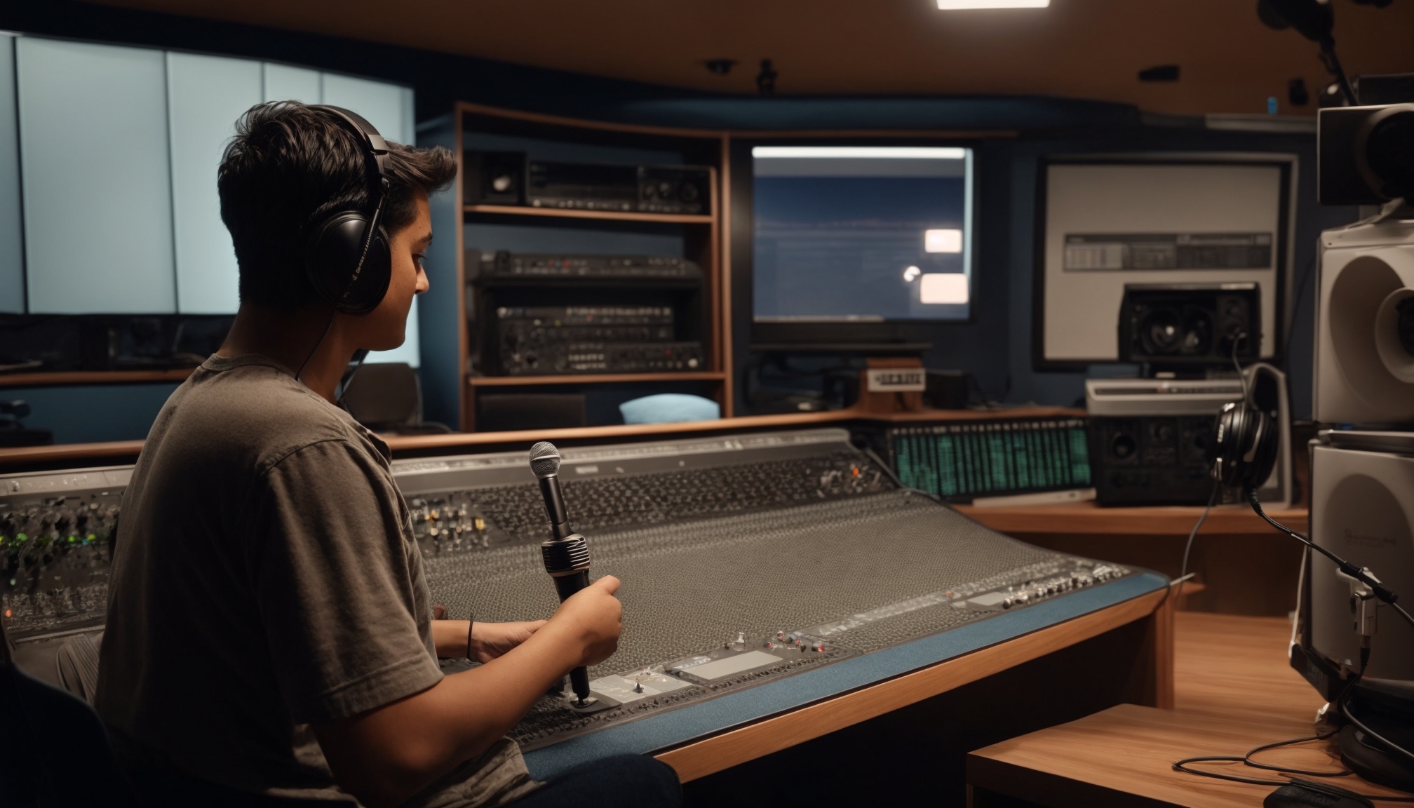 studio radio komunitas lokal dengan mikrofon
