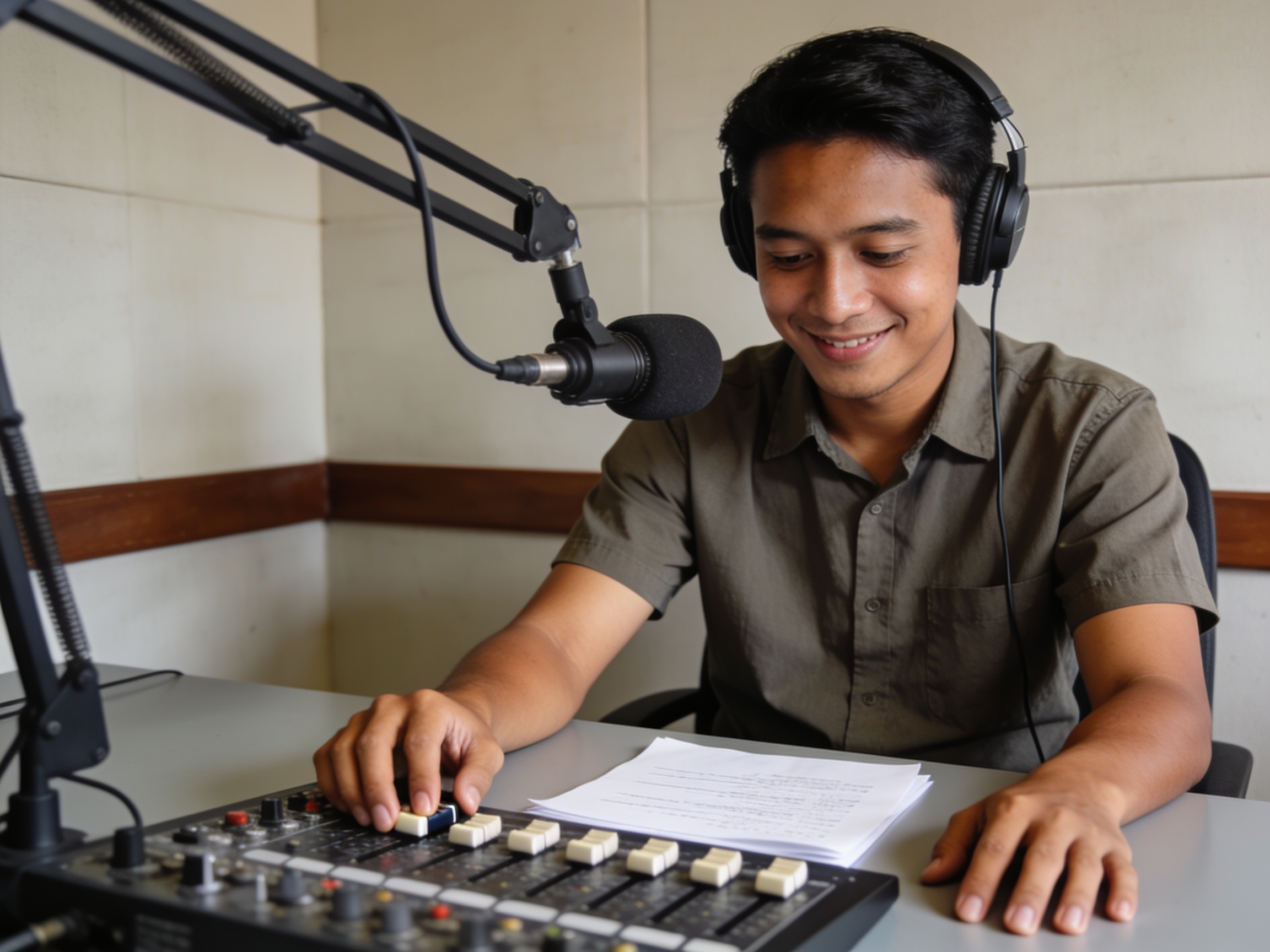 Penyiar radio komunitas sedang memandu siaran untuk menyebarkan kisah nyata radio komunitas